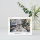 Vrolijk kerstfeest Happy Year Gold Snowflakes Foto Briefkaart (Staand voorkant)