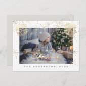 Vrolijk kerstfeest Happy Year Gold Snowflakes Foto Briefkaart (Voorkant / Achterkant)