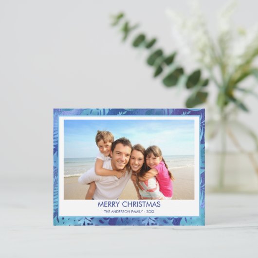 VROLIJK KERSTFEEST HAWAÏAANSE TROPISCHE BLAUWE FOT FEESTDAGENKAART (Staand voorkant)