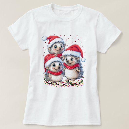 Vrolijk Kerstfeest Hedgehog Schattige Vakantie Cad T-shirt (Design voorkant)