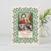 Vrolijk kerstfeest heilige bessen foto lijst feestdagenkaart (Staand voorkant)