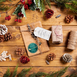 Vrolijk kerstfeest, heilige familie grijs cadeaulabel