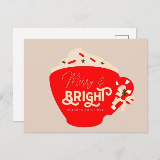 Vrolijk kerstfeest, heldere, warme chocolade rode  briefkaart (Voorkant / Achterkant)