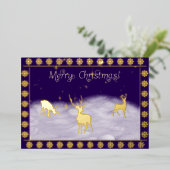 Vrolijk kerstfeest - Herten in de sneeuw - goud Folie Uitnodiging (Staand Voorkant)