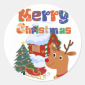 Vrolijk Kerstfeest Herten klein Ronde Sticker (Voorkant)