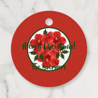 Vrolijk kerstfeest Hibiscus Holly Holiday Red & Gr Bedankjes Labels