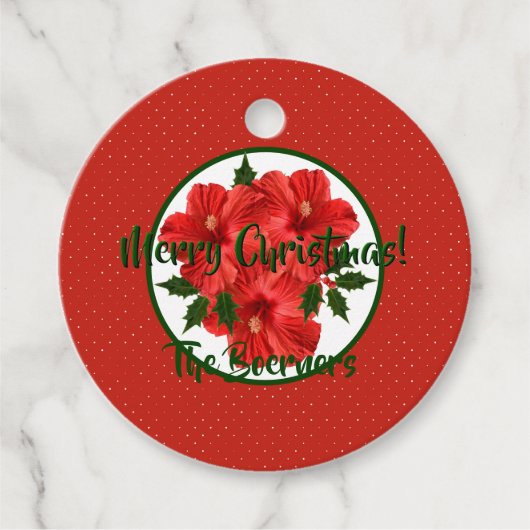 Vrolijk kerstfeest Hibiscus Holly Holiday Red & Gr Bedankjes Labels (Voorkant)
