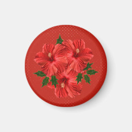 Vrolijk kerstfeest Hibiscus Holly Holiday Red & Gr Magneet
