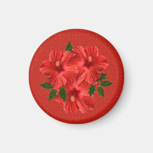 Vrolijk kerstfeest Hibiscus Holly Holiday Red & Gr Magneet