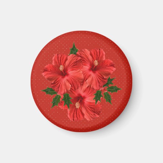 Vrolijk kerstfeest Hibiscus Holly Holiday Red & Gr Magneet (Voorkant)