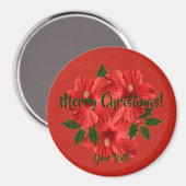 Vrolijk kerstfeest Hibiscus Holly Holiday Red & Gr Magneet (Voorkant / Achterkant)