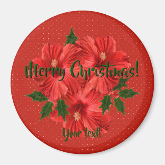 Vrolijk kerstfeest Hibiscus Holly Holiday Red & Gr Magneet