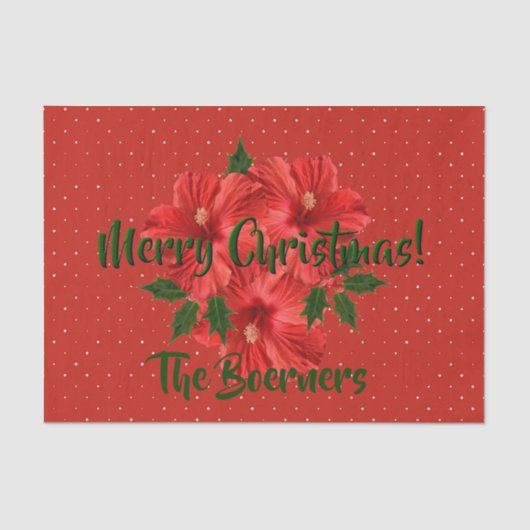 Vrolijk kerstfeest Hibiscus Holly Holiday Red & Gr Tissuepapier (Voorkant)