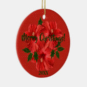 Vrolijk kerstfeest Hibiscus Holly Holiday Round Keramisch Ornament (Rechts)