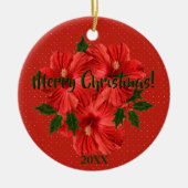Vrolijk kerstfeest Hibiscus Holly Holiday Round Keramisch Ornament (Voorkant)