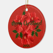 Vrolijk kerstfeest Hibiscus Holly Holiday Round Keramisch Ornament (Links)