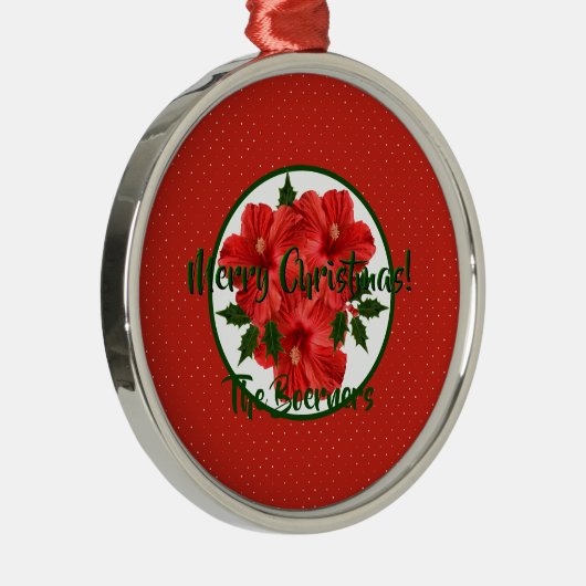 Vrolijk kerstfeest Hibiscus Holly Holiday Round Metalen Ornament (Rechts)