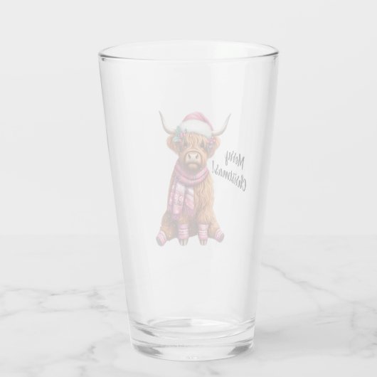 Vrolijk kerstfeest Highland Koe Glas (Achterkant)