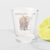 Vrolijk kerstfeest Highland Koe Shot Glas (Achterkant)