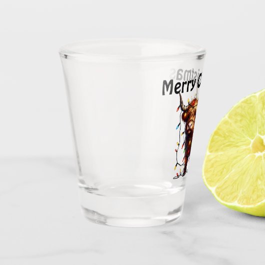 Vrolijk kerstfeest Highland Koe Shot Glas (Links)