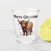 Vrolijk kerstfeest Highland Koe Shot Glas (Voorkant)