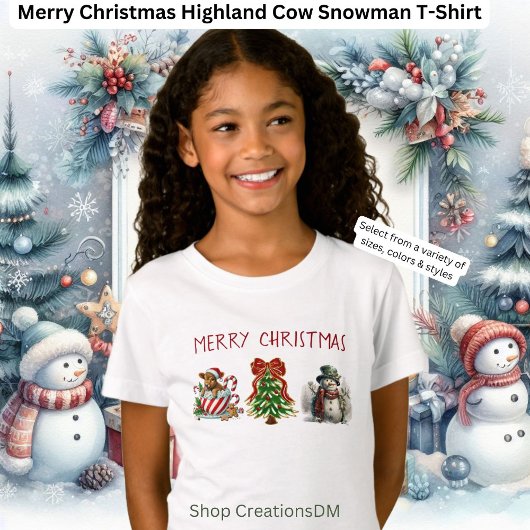 Vrolijk kerstfeest Highland Koe Snowman T-shirt