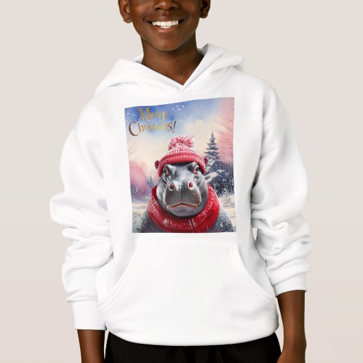 Vrolijk Kerstfeest Hippo Kerstmuts en sjaal (Voorkant)
