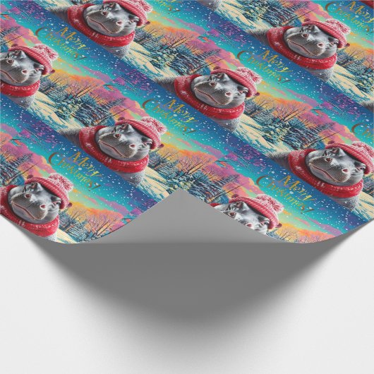 Vrolijk Kerstfeest Hippo Kerstmuts en sjaal Cadeaupapier (Hoek)