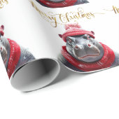 Vrolijk Kerstfeest Hippo Kerstmuts en sjaal Cadeaupapier (Rol Hoek)