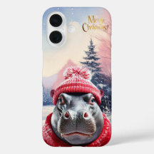 Vrolijk Kerstfeest Hippo Kerstmuts en sjaal