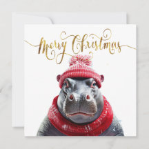 Vrolijk Kerstfeest Hippo Kerstmuts en sjaal