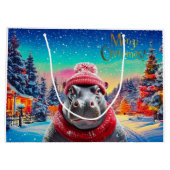 Vrolijk Kerstfeest Hippo Kerstmuts en sjaal Groot Cadeauzakje (Achterkant)
