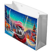Vrolijk Kerstfeest Hippo Kerstmuts en sjaal Groot Cadeauzakje (Voorkant Gekanteld)