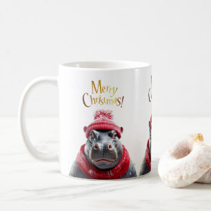 Vrolijk Kerstfeest Hippo Kerstmuts en sjaal Koffiemok