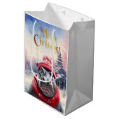 Vrolijk Kerstfeest Hippo Kerstmuts en sjaal Medium Cadeauzakje (Voorkant Gekanteld)