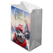 Vrolijk Kerstfeest Hippo Kerstmuts en sjaal Medium Cadeauzakje (Achterkant Gekanteld)