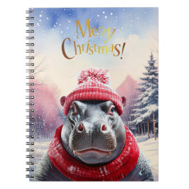Vrolijk Kerstfeest Hippo Kerstmuts en sjaal Notitieboek