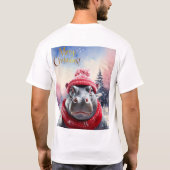 Vrolijk Kerstfeest Hippo Kerstmuts en sjaal T-shirt (Achterkant)
