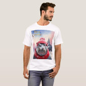 Vrolijk Kerstfeest Hippo Kerstmuts en sjaal T-shirt (Voorkant volledig)