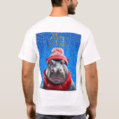 Vrolijk Kerstfeest Hippo Kerstmuts en sjaal T-shirt (Achterkant)