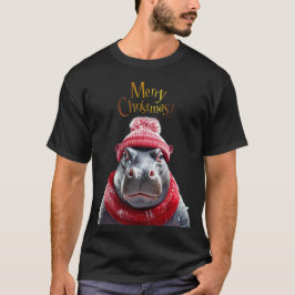 Vrolijk Kerstfeest Hippo Kerstmuts en sjaal T-shirt