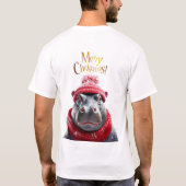 Vrolijk Kerstfeest Hippo Kerstmuts en sjaal T-shirt (Achterkant)