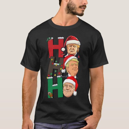 Vrolijk Kerstfeest Ho Ho Ho Trump Kerstlicht Kerst T-shirt (Voorkant)