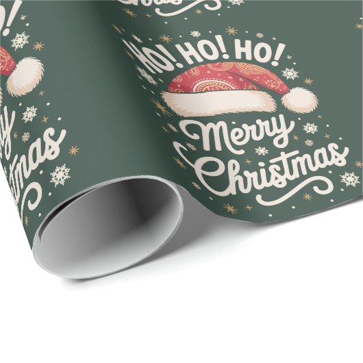 Vrolijk Kerstfeest HoHoHo Grappig Kerstman Hat Ker Cadeaupapier (Rol Hoek)