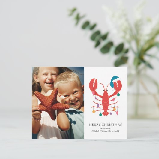 Vrolijk kerstfeest | Holiday Beach Lobster Crab Feestdagenkaart (Staand voorkant)