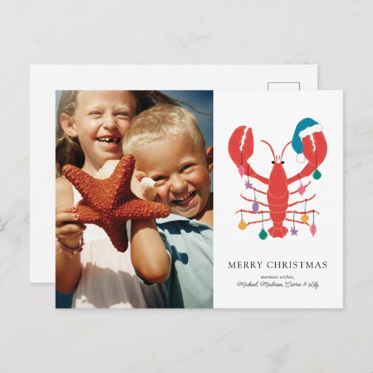 Vrolijk kerstfeest | Holiday Beach Lobster Crab Feestdagenkaart (Voorkant / Achterkant)
