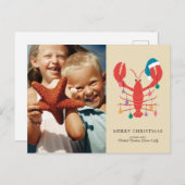 Vrolijk kerstfeest | Holiday Beach Lobster Crab Feestdagenkaart (Voorkant / Achterkant)