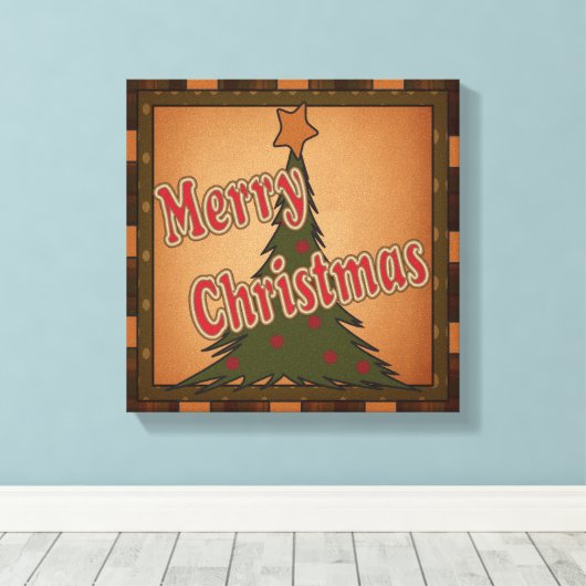 Vrolijk Kerstfeest Holiday Tree Canvas Afdruk (Insitu (Houten vloer))