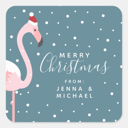 Vrolijk kerstfeest | Holiday Tropical Flamingo Vierkante Sticker (Voorkant)