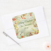 Vrolijk kerstfeest Holly Aangepaste Datum Vierkante Sticker (Envelop)